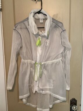 Zumba Sheer Lightweight Jacket with Lime Accents and hideaway hood in collar.